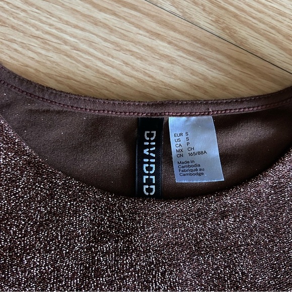 H&M Divided Brown Glitter Ruched Mini Dress Small - Picture 2 of 9